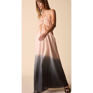 NWT St Roche Dream Maxi Halter Dress Pink Black Cotton/Silk Hand Dyed Sz 2 $485